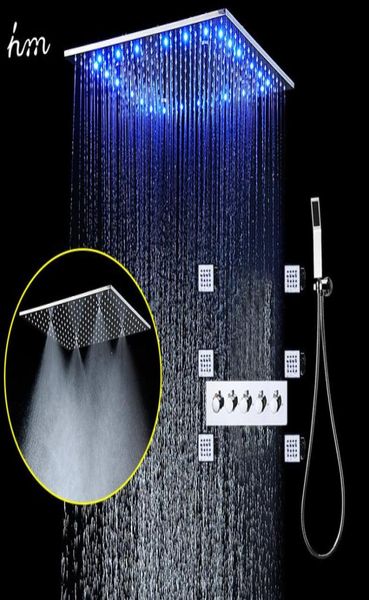 Juego de ducha tipo spa tipo lluvia, cabezal de ducha con luz LED de 20 pulgadas, rociador corporal montado en el techo, baño, desviador termostático de alto flujo, Bath5146555