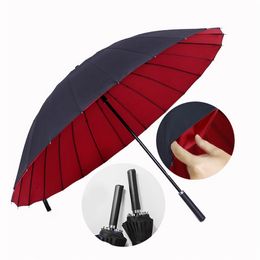 Regen Paraplu Men Kwaliteit 24K Strong dubbele winddichte glasvezel Lange handgreep Big Golf Paraplu Vrouwen Geschenken Travel Parasol T200117