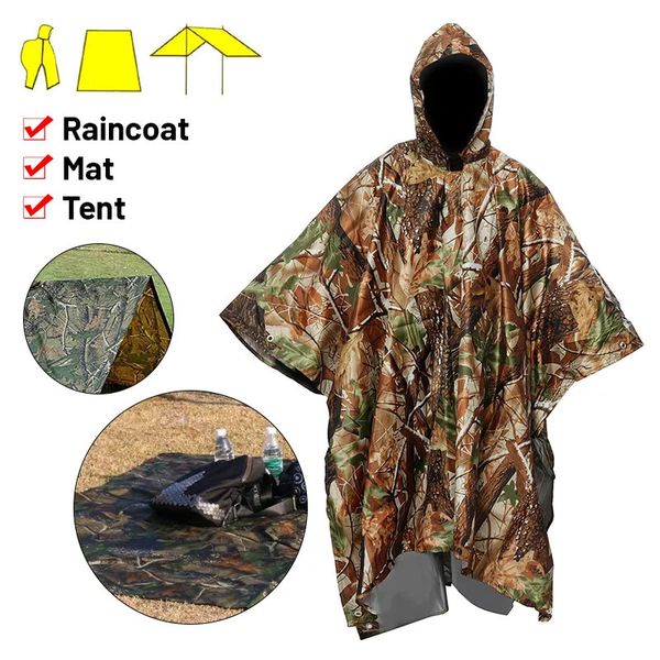Vêtements de pluie 3 en 1 imperméable multifonctionnel imperméable à l'eau Poncho de pluie sac à dos randonnée couverture de pluie moto auvent extérieur Camping tente tapis 231007