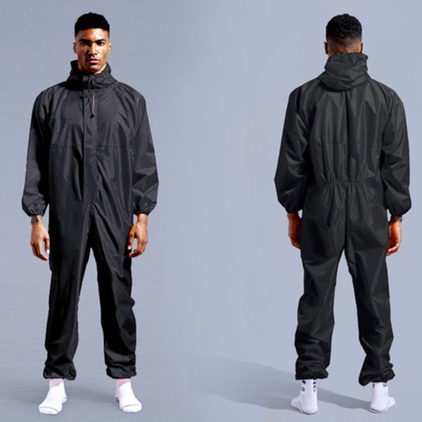 Vêtements de pluie Conjoined Raincoat Coverall Hat Vêtements de sécurité au travail Adulte Biker Imperméable pour homme Housse de pluie Chubasquero Hombre Manteau Veste 230603