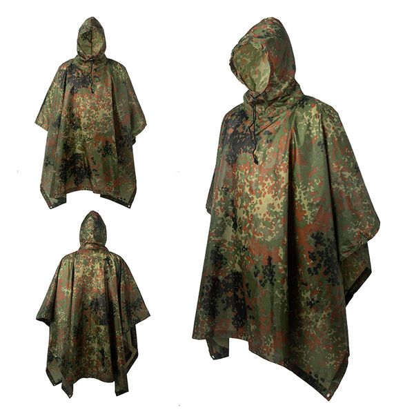 Ropa de lluvia Impermeable multifuncional Poncho impermeable Cubierta de camuflaje para acampar Ropa de caza Tienda de refugio Impermeable de emergencia militar 230603