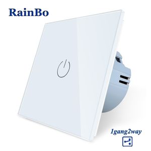 RainBo Stairs-Crystal Glass-Panel wall-switch EU-Standard AC250V LED Touch-Switch Screen-Wall Light-Switch 1gang-2way A1912CW/B T200605