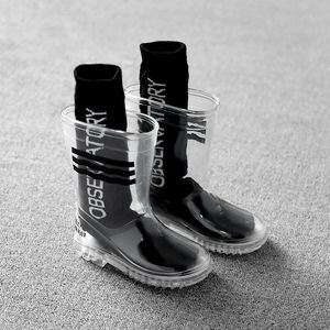 Botas de lluvia para niños niño niña niños transparente impermeable zapatos de lluvia estudiantes niño bebé niño botas de lluvia antideslizante más tamaño 210315