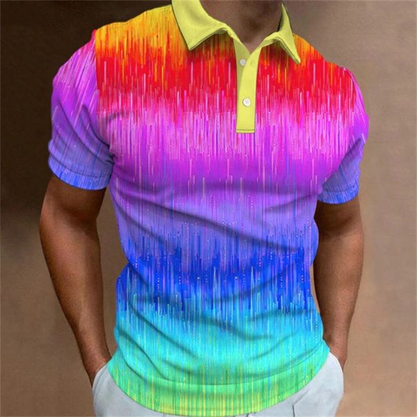 Rainbow 3D Polo imprimé pour hommes Tshirts Stripe Tshirts Summer Street Street Sorft Short Tops Loose Shirts Fashion Tee 240419