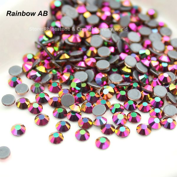 Diamantes sueltos Rainbow AB Hot Fix Rhinestone SS16-SS30 3.8-6.5 mm de cristal de cristal de hierro en diamantes de imitación para ropa Decoración de bodas