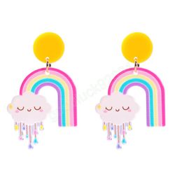 Pendientes acrílicos de arcoíris para mujeres y niñas, bonitos pendientes colgantes pintados a mano transparentes coloridos, joyería coreana al por mayor
