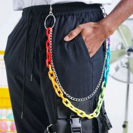 Rainbow Acrylique Wallet Chains Black Rock Rock Punk Keychain Pants Chaîne de courroie Chaînes en jean pour hommes Chaîne de portefeuille métallique M6CD