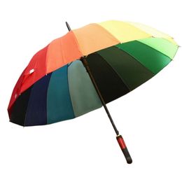 Regenboog Automatische Paraplu Paraplu met lange rechte handgreep 16K Sterke winddichte Zonnige Paraplu's 8K Unisex Dikker Fimbria Paraguas Automatico Arco Iris