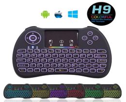 Rainbow retroiluminado Mini H9 Control remoto inalámbrico 24GHz Aire de aire Backlight Packboard Qwerty Touchboard Pad para mini PC Android TV Box3294769