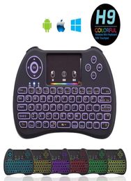 Rainbow retroiluminado Mini H9 Control remoto inalámbrico 24GHz Aire Air Mouse Backlight Qwerty Keyboard Touchpad para mini PC Android TV Box8563213