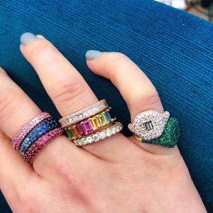 Baguette arc-en-ciel zircone cubique cz bague de fiançailles remplie d'or pour les femmes USA vente chaude expédition de baisse bijoux féminins L18100707