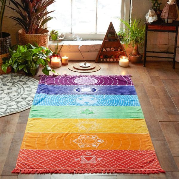 Alfombra de playa de arcoíris, manta de Mandala, tapiz colgante de pared, toalla a rayas, esterillas de Yoga, mantel colorido para el hogar 580 V2