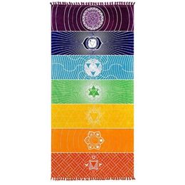 Serviette de plage arc-en-ciel 100% coton tapisserie de haute qualité tapis de Yoga motif coloré entier 75 150 cm195C