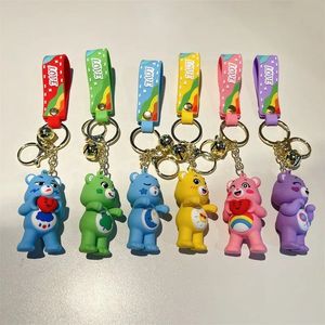 Porte-clés ours arc-en-ciel en silicone, mignon, en forme d'ours de dessin animé, accessoires de sac pour hommes et femmes