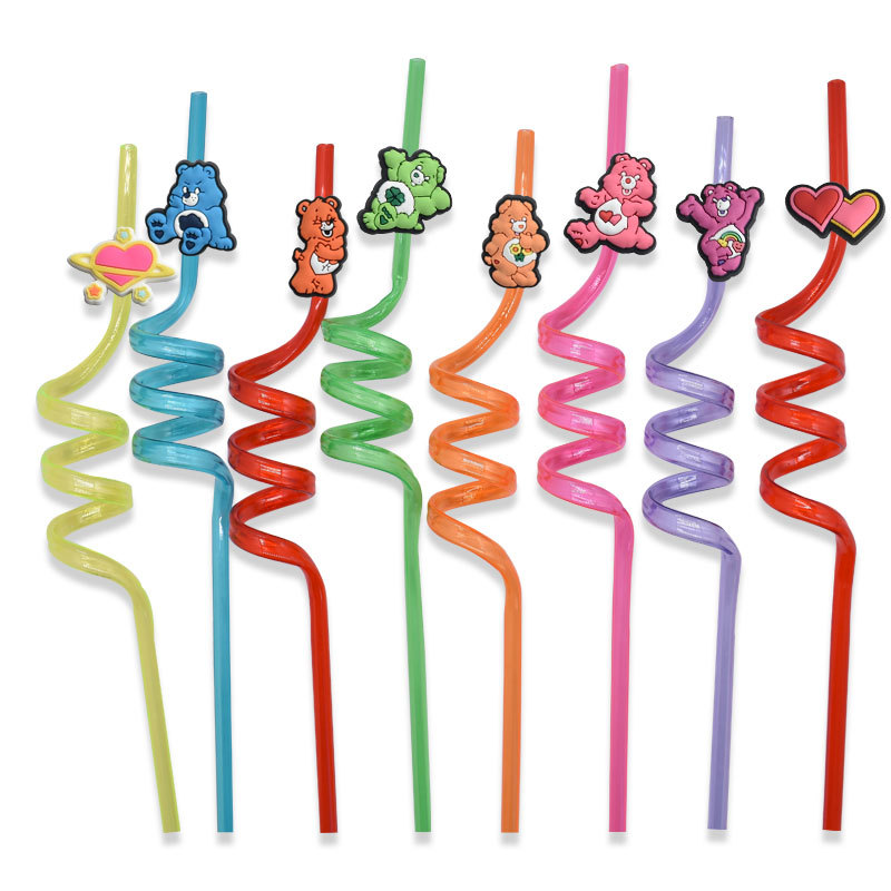 Rainbow Bear Straw Cap Stråhylsa PVC Mjuk gummi Personlighet Strah Decoration Spuckle Clip Buckle grossist