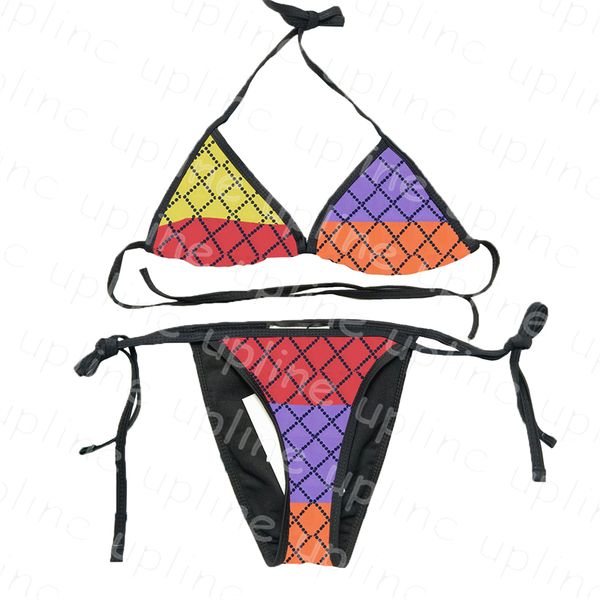 Arc-en-ciel Bikini Sexy soutien-gorge string maillots de bain femmes deux pièces Sexy Biquinis lettre imprimer à lacets maillot de bain femmes couleur maillots de bain