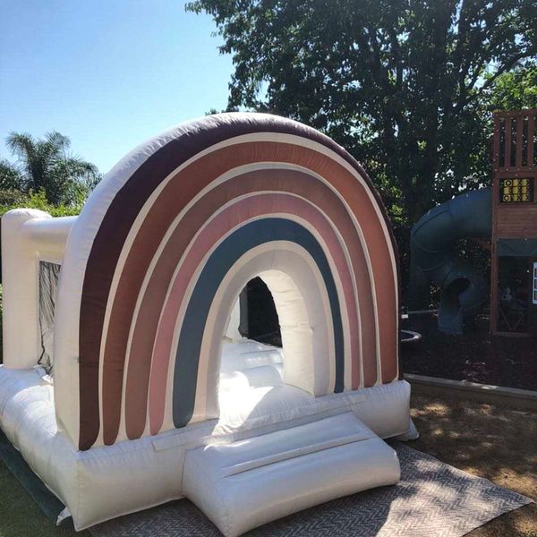 Castillo hinchable de arcoíris, casa inflable blanca de rebote, castillos de salto suaves, casa para fiesta