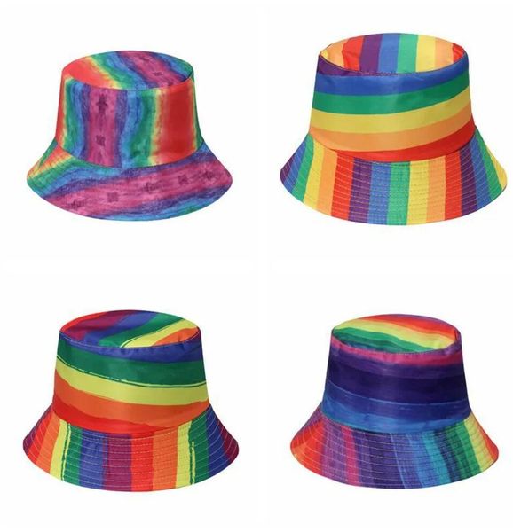 Arc-en-ciel seau chapeau LGBT Pride pêcheur casquette banc extérieur chapeau de Protection solaire pour unisexe hommes femmes G0612