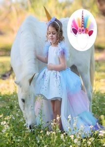 Rainbow Cake Girls Unicorn Dress Long Train Jurk Baby Girl Princess Birthday Party Ball Jurk Kids Horse Kleding Kids Princes1846623