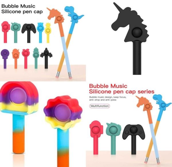 Rainbow Cartoon Pop Pen Pencil Botón Extensor de uso de tapas Push Bubble Popper Toys Sensory Gubasa Alivio de alivio Finger Kids STATI2499497