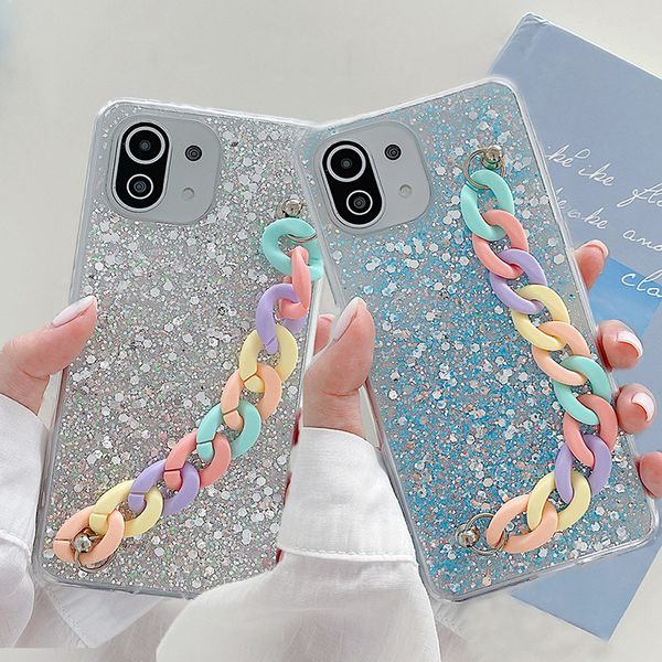 Arc-en-ciel chaîne Bling paillettes coques de téléphone pour Xiaomi Mi 11 Lite POCO X3 Pro F3 Redmi Note 10 Pro 10S 9 9S 9A 9C couverture souple