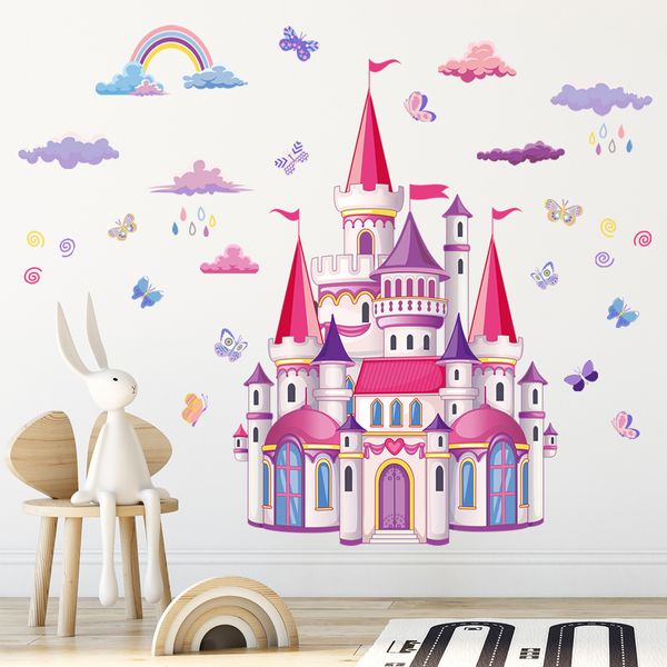 Arco Iris nube cuento de hadas princesa Castillo pegatinas de pared para habitación de niños decoración del hogar niñas princesa dormitorio arte pegatinas decorativas