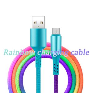 Couleur arc-en-ciel 2A câbles de téléphone à charge rapide câble micro USB tressé en nylon type C pour android Samsung