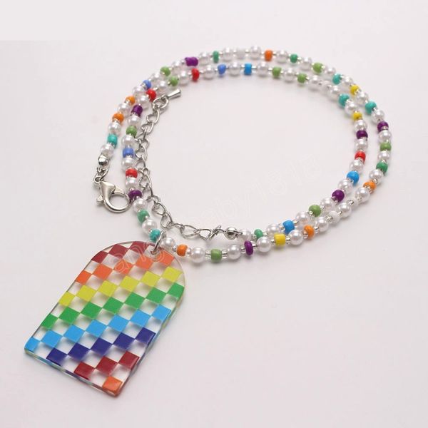 Arc-en-ciel Couleur Acrylique Pendentifs Perles Collier Enfant Filles Coloré Petit Verre Perlé Collier Bohême Bijoux