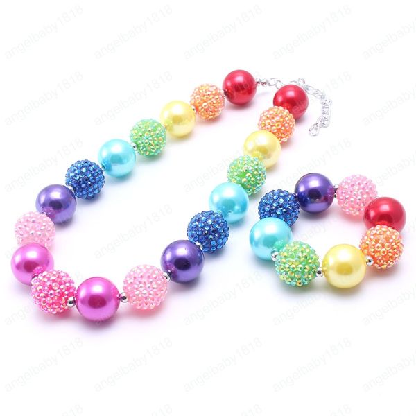 Arc-en-ciel Couleur Bébé Enfant Chunky Collier De Mode Jolis Enfants Bubblegum Perle Chunky CollierBracelet Ensemble De Bijoux