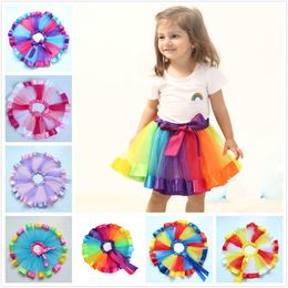 Regenboog kleur kinderen bubble rok meisjes kant prinses rok pettiskirt ruche ballet uitvoeren dans rok T3i0197