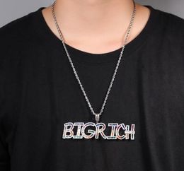 Colgante de letras Baguette con nombre personalizado de Color arcoíris para hombres y mujeres, regalos, collar de circonia cúbica, joyería de Hip Hop 237t