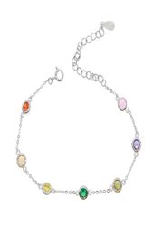 Rainbow Color CZ Station Bracelet Cépoute Round Disk Charm Colorful Summer Gift 925 Sterling Silvelr Mimniam Chains For Girl7524636