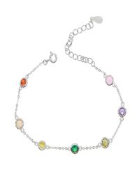 Rainbow Color CZ Station Bracelet Cé penva Round Round Disk Colorful Summer Gift 925 Sterling Silvelr Mimniam Chains For Girl8890335