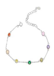 Rainbow Color CZ Station Bracelet Cé penva Round Round Disk Colorful Summer Gift 925 Sterling Silvelr Mimniam Chains For Girl3203129