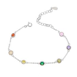 Bracelet de station cz couleur arc-en-ciel, lunette ronde, breloque disque coloré, cadeau d'été, argent sterling 925, chaînes mimniam pour fille 2012