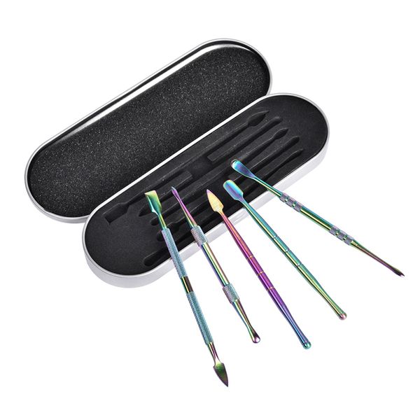 Rainbow Color Kit Titanium Dab Tool para hierba seca agua fumar pipa de tabaco bong de vidrio Pick Herramientas de excavación con embalaje de caja de tarro de silicona