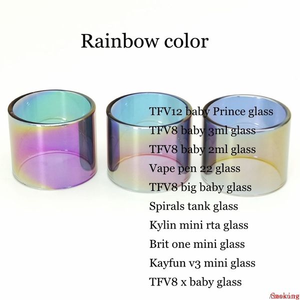 Rainbow Color Remplacement Tube en verre pour tfv8 bébé x prince 2ml 3ml stylo 22 tfv8 Big Baby Spirals Brit One Kayfun V3 Kylin Mini RTA