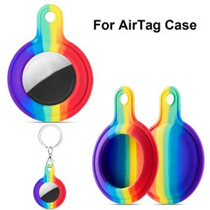 Rainbow Color Style Case voor Airtag Zachte Siliconen Verwijderbare Sleutelhanger Karabijnhaak Haak Anti Lost Apparaat Cover Holder