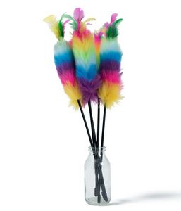 Regenboog kleur wol top kat speelgoed kitten teaser stick pet interaction stick tt0428