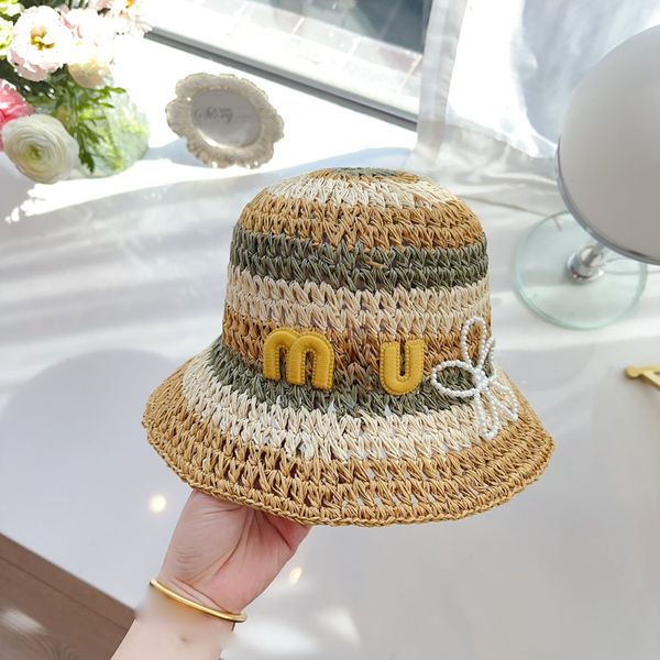 Diseñador de arcoirbow Designer Bucket Dopamine Dopamine Crochet Crochet Sombreros tejidos de paja con letras bordadas para el sombrero de playa de vacaciones de moda Categorías