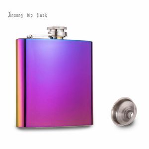 Arco iris de color de acero inoxidable Hip Flask 6oz con embudo gratis