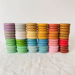 Rainbow Colored Wooden Rings Coins bloque les enfants ouverts ouverts Play Toys Baby Montessori Activity at Home Stacking Game Loose Parts