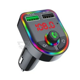 Regenbogen Bunte Atmosphäre Lampe FM Auto Sender F6 Auto USB Ladegerät Tragbare Adapter Dual Ports Hand frei Player