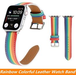 Rainbow Colorful Leather Bands pour Apple Watch Band 40mm 44mm 42mm 38 mm Iwatch 5 4 3 2 1 Girlswomen Fashion Bracelet8814030