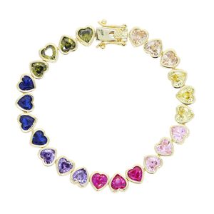 Arc-en-ciel coloré mini coeurs d'amour zircon Bracelet femmes hommes hip hop glacé Bling zircon cubique Couple bijoux cadeau