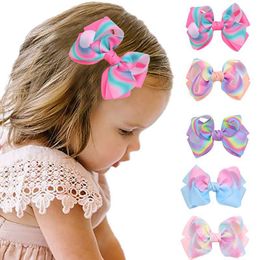 Rainbow Colors Boutique Grosgrain Ribbon Hair Bow con Clips Kids Tie Accesorios para el cabello Niñas Horquillas Barrettes Headwear 1773