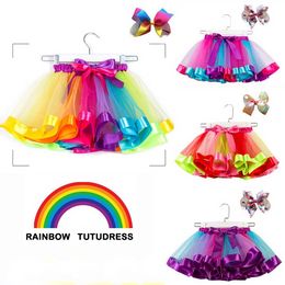 Arc-en-ciel Couleurs Mini Robes Courtes Filles Volants Puffy Tutu Jupes Pour Tout-petits Enfants Dance Party Robe De Vacances Robe De Fille De Fleur