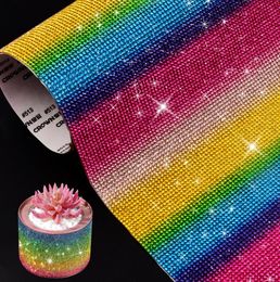 Rainbow Crystal Rhinestones Sticker DIY Craft Party Decoratie Zelfklevende Glitter Glitter Gem Lakens voor Mobiele Telefoon Auto Present Decor 9.4 x 7.9inch