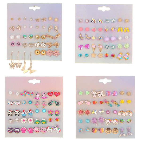 Arc-en-ciel mignon sucette alpaga licorne mélange boucle d'oreille ensemble pour filles cristal déclaration boucle d'oreille bijoux métal fête noël boucles d'oreilles