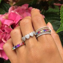 regenboog cz eeuwigheid band ring verguld 925 sterling zilveren verlovingsband kleurrijke multi kleur cz steen elegantie vrouwen vinger 269B